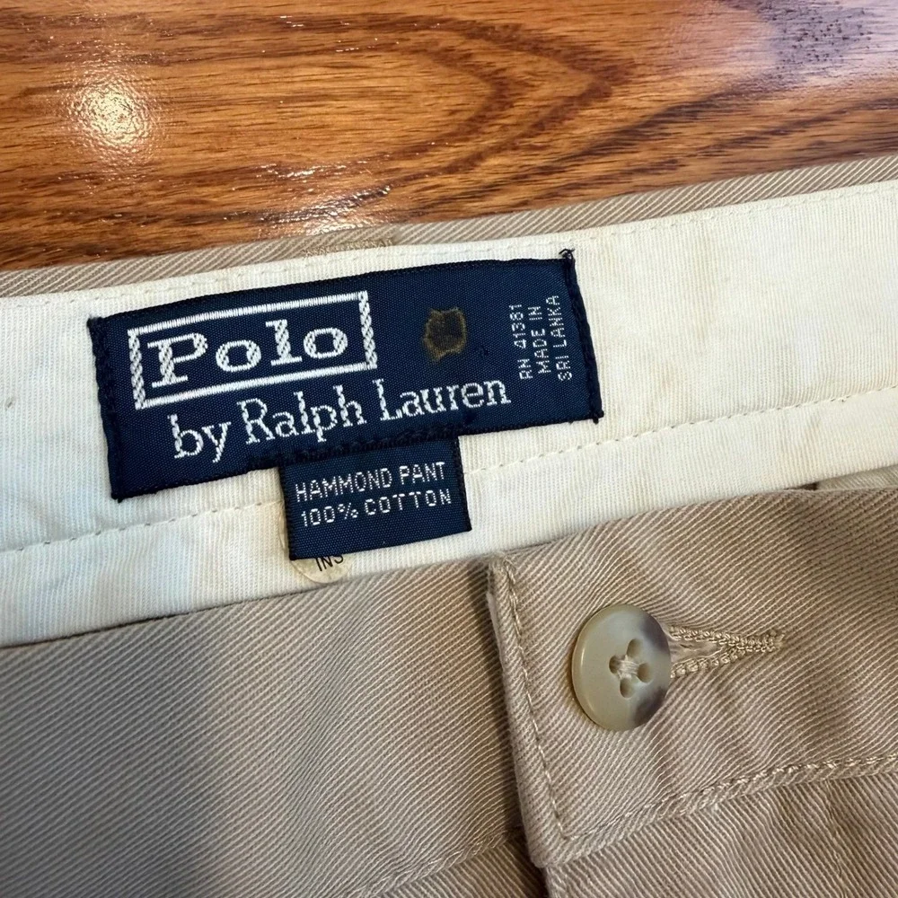 Vintage Polo Ralph Lauren Hammond Pant Fits Mens 35x29 Chino Pleated Khaki Twill